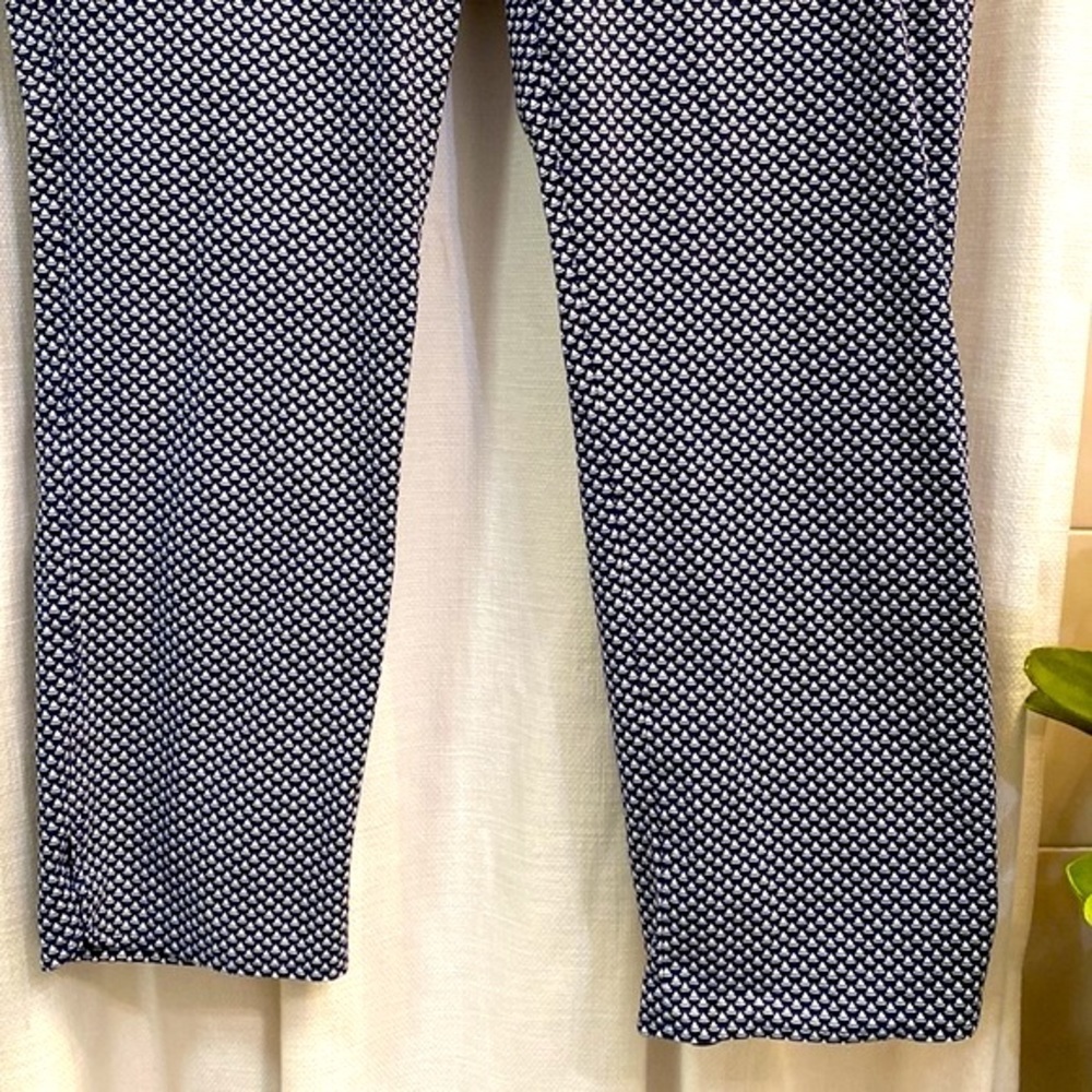 Talbots Nautical Print Heritage Fit Navy & White Sailboat Cotton & Spandex Pants - Picture 3 of 9